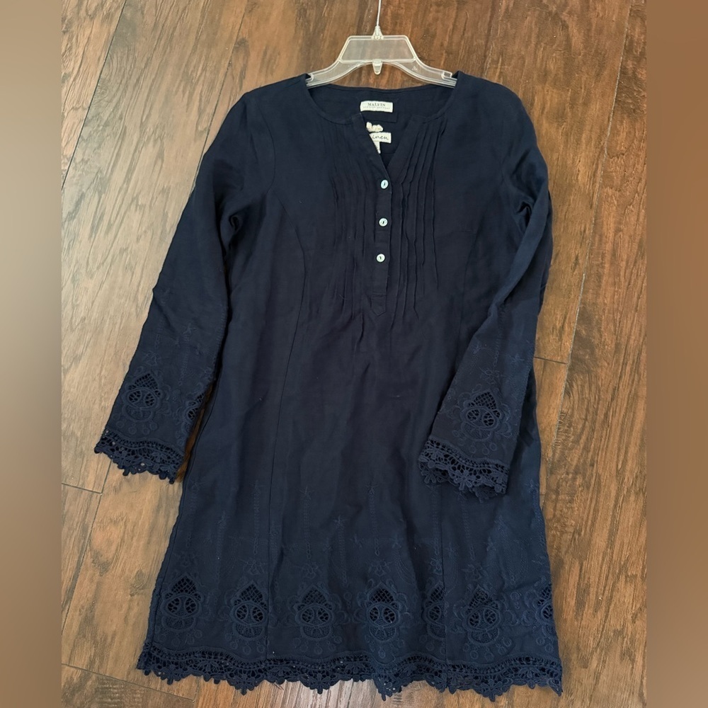 Malvin Hamburg-Germany Navy Embroidered Linen Dress size 6 - Picture 2 of 7